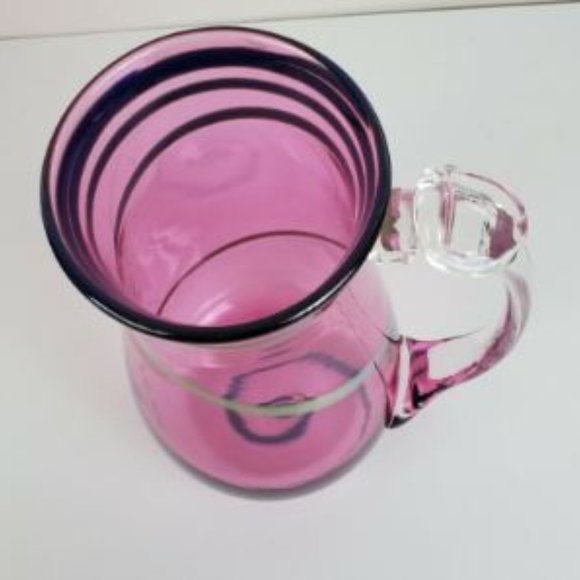 Hand Blown Pitcher 7" Shelve Art Glass Pink Silver Swirl Water Lemonade Juice - Picture 11 of 11